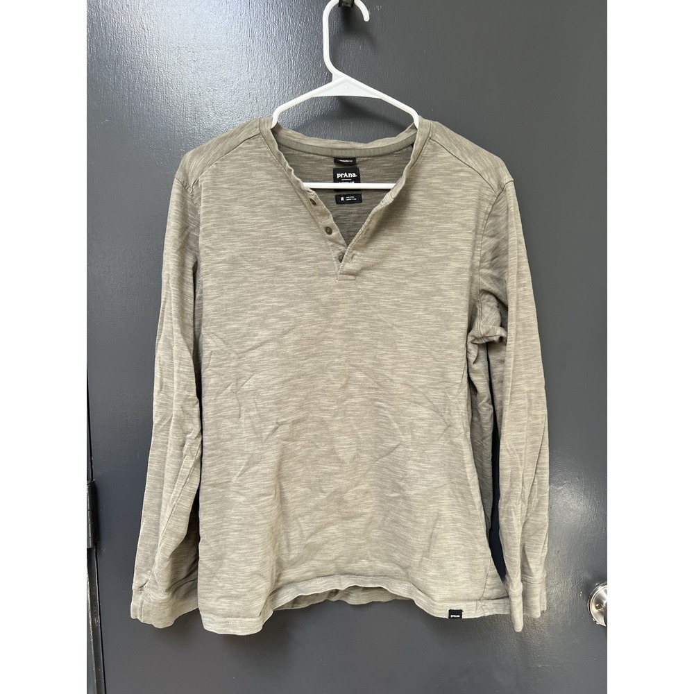 PrAna Henley Shirt Standard Fit Sz M Long Sleeve Organic Cotton Olive Green Men
